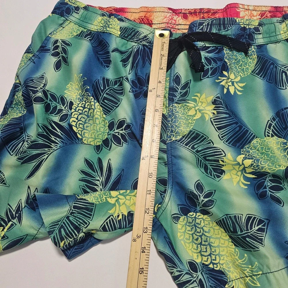 Tommy Bahama Mens Blue Green Pineapple Tropical Print Swim Trunks Mesh Lined L
